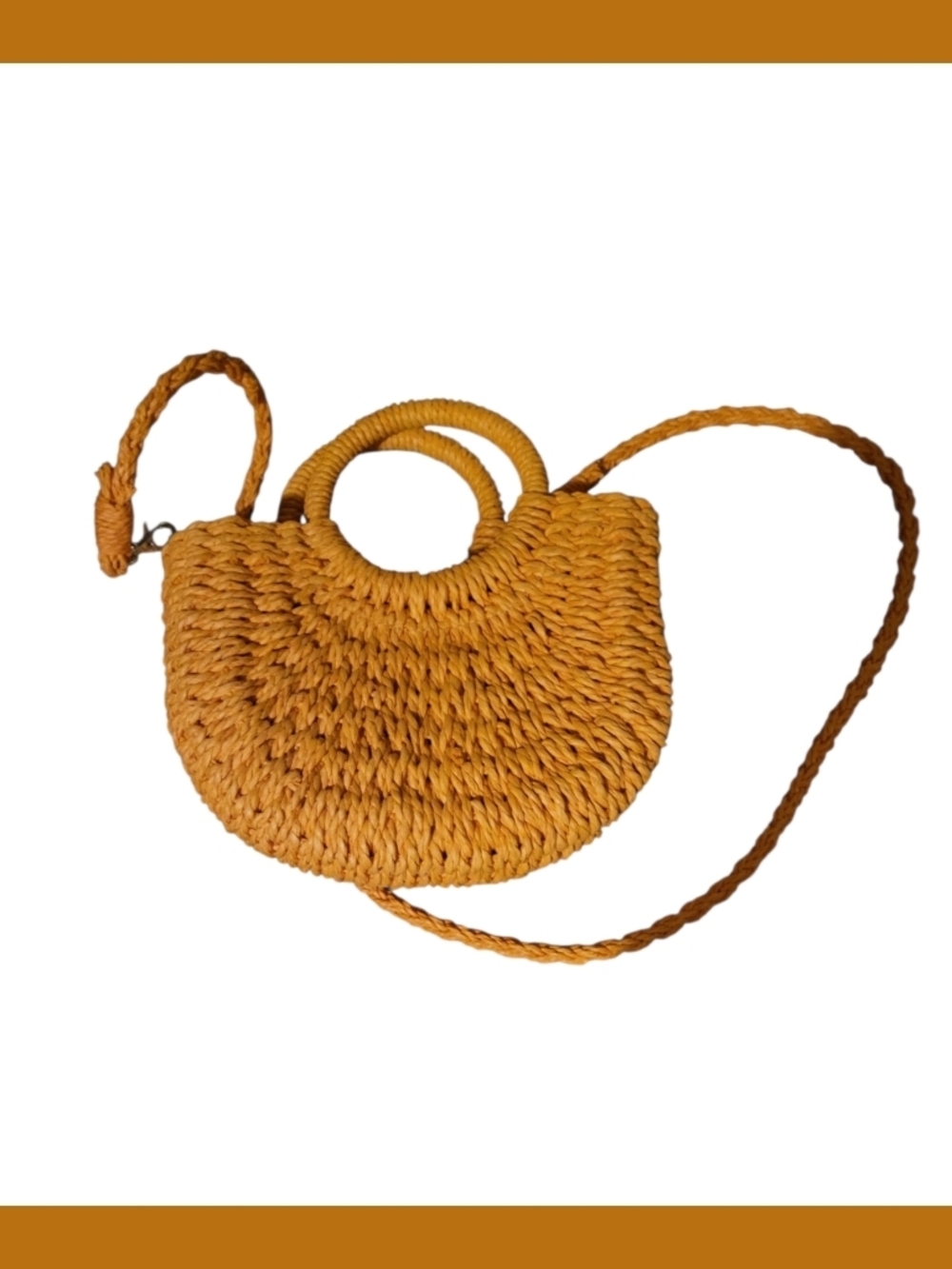 Mustard Woven Circle-Handle Crossbody Bag